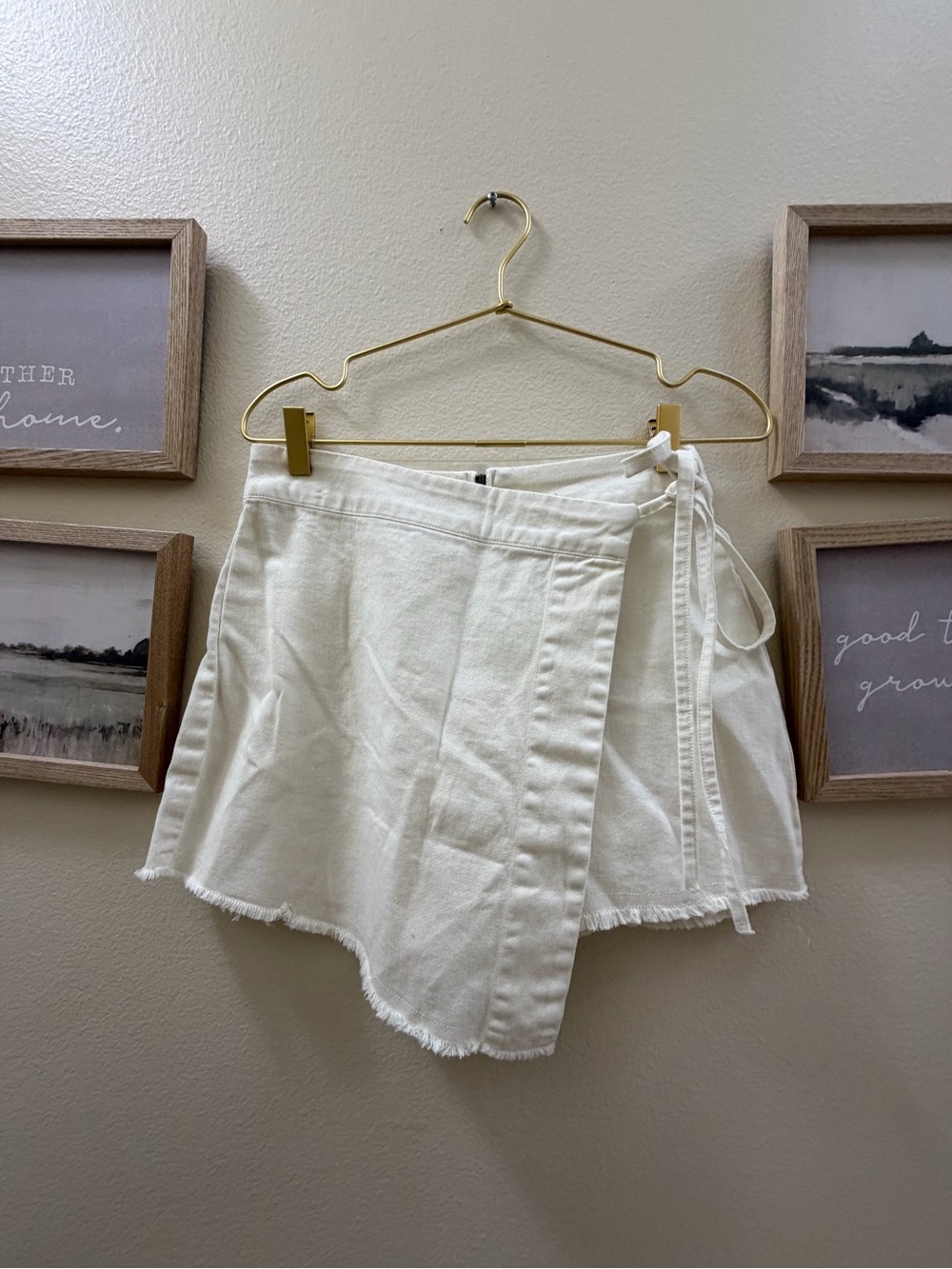 Double Zero Cream Wrap Denim Skort with Side Tie